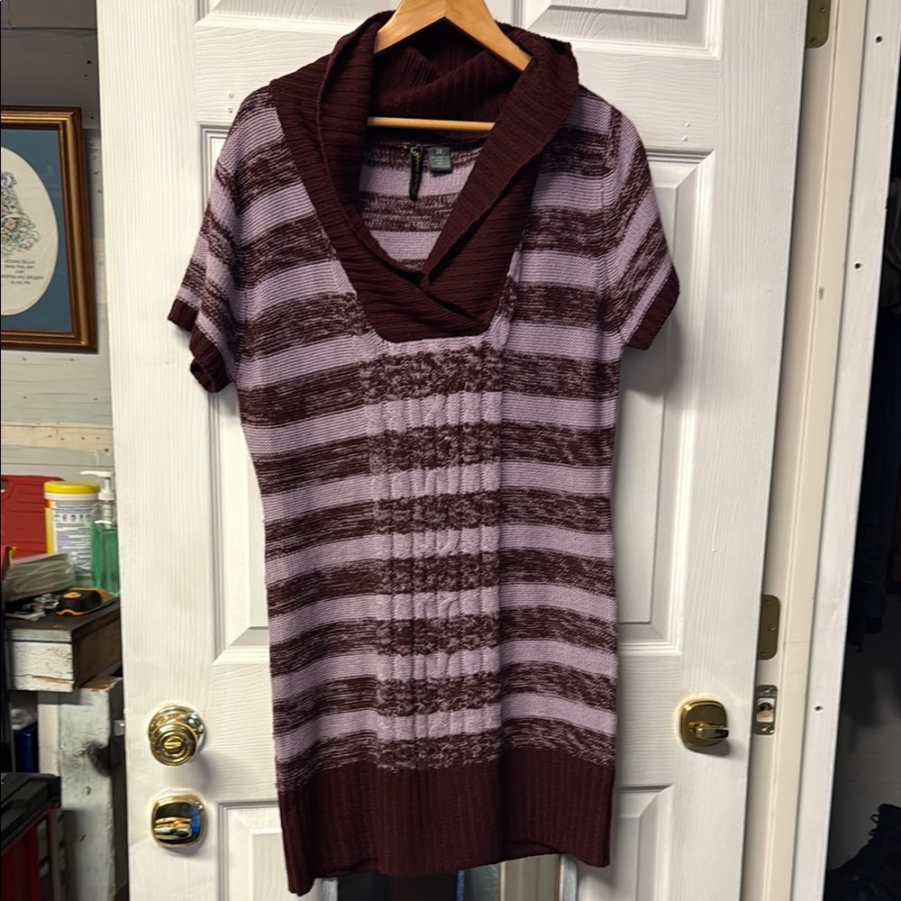 Extra Touch Brown and Purple Cowl Neck Sweater